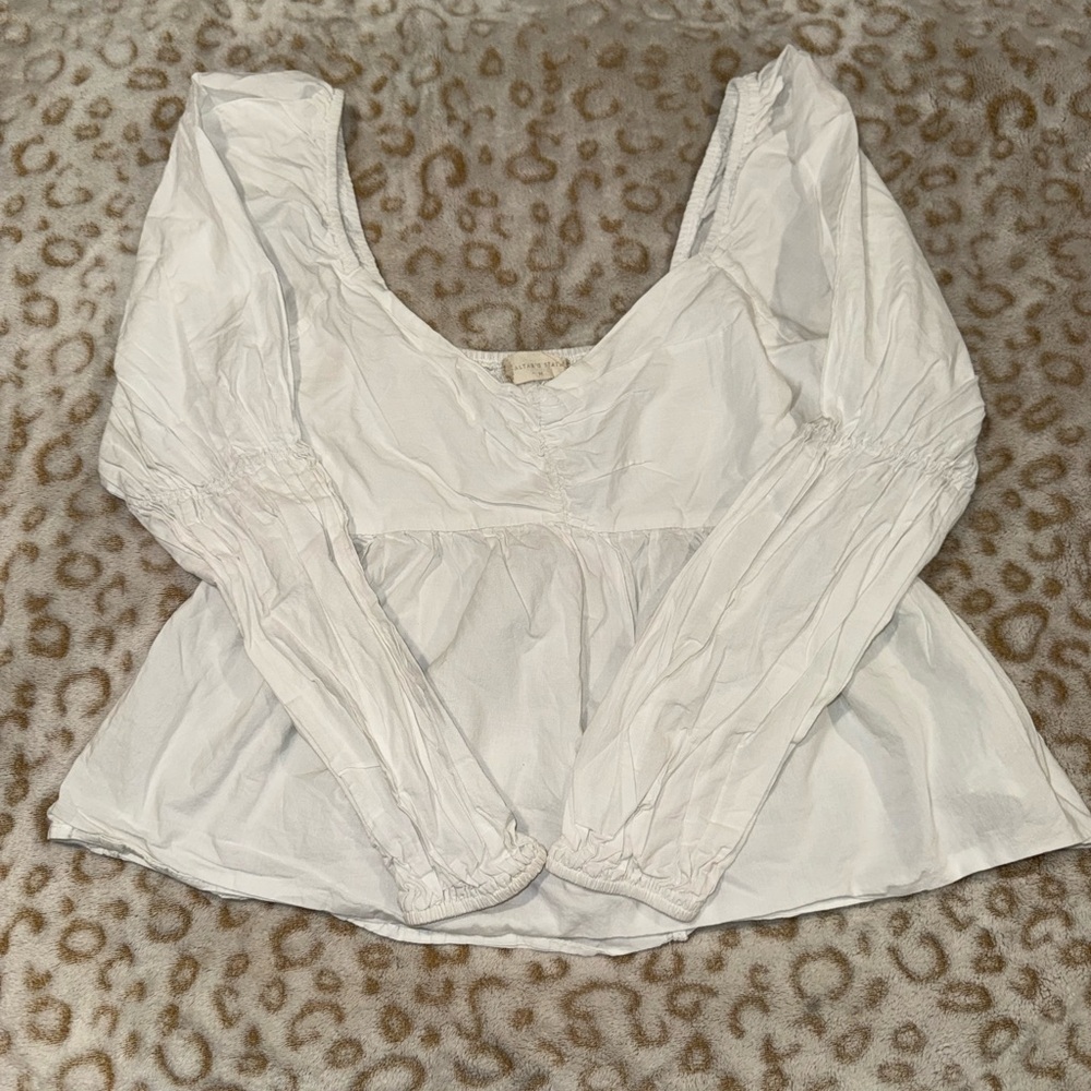 Altar'd State White Long Sleeve Babydoll Blouse